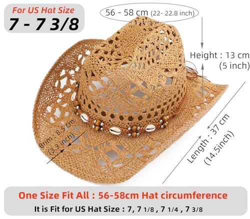 Image of Straw Cowboy Hat, Western Cowgirl Hat, Wide Brim Sun Beach Hat for Men and Women