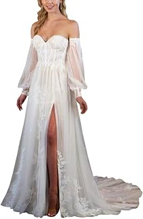 Boho Tulle Wedding Dress for Women 2024 Long A-Line Sweetheart Lace Appliques Bridal Dresses
