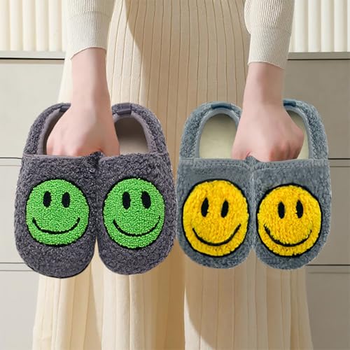 Smile Face Slippers Soft Plush Happy Face Home Slippers Closed Back with Memory Foam Non-slip Rubber Sole House Shoes Cute Indoor Slippers for Women Man 6