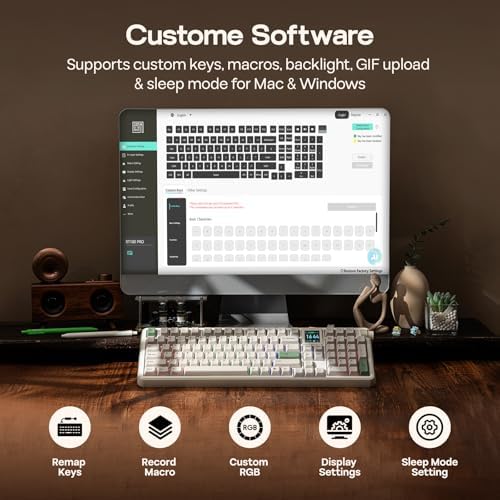 EPOMAKER RT100 PRO Wireless Gaming Keyboard with 1.54" Screen&Knob, 2.4Ghz/BT/USB-C, Hot Swap, 5000mAh, PBT Keycap, Custom Driver, Retro Mechanical Keyboard for Win/Mac (Retro White, Sea Salt Silent) — view 8
