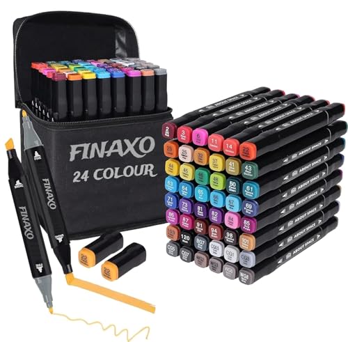 Image of Finaxo 24 Colors Art Markers Sketch Pen Dual Tip Artist Art Marker Vibrant Colors Set For Coloring Sketching Drawing Painting,Twin Head Permanent Sketch Markers Pen With Carry Case,Multicolor