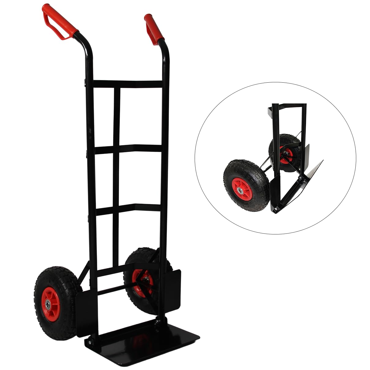 HELO Transportkarre Sackkarre bis 200 kg belastbar (schwarz) mit Luftbereifung, Stahlschweißkonstruktion lackiert, Sicherheits Haltegriffe aus robustem Kunststoff