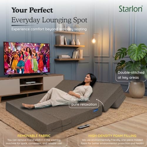Image of Starlon 3 Seater Sofa Cum Bed Foldable 3-in-1 Sofa Bed with 1 Year Warranty, Washable Jute Fabric Cover | Guest Bed | Coffee Brown 6x6 Ft