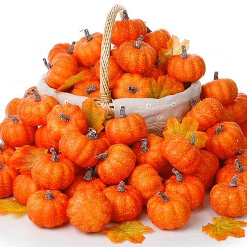 Liliful 80 Pcs 3.15 Inch Fall Artificial Pumpkins Fake Pumpkins
