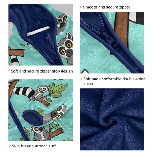 Lemurs on Branches with Leaves Toddler Fleece Jacket Girl Boys Hooded Fleece Jacket Coat Warm Outwear Zip-up 3-10T3