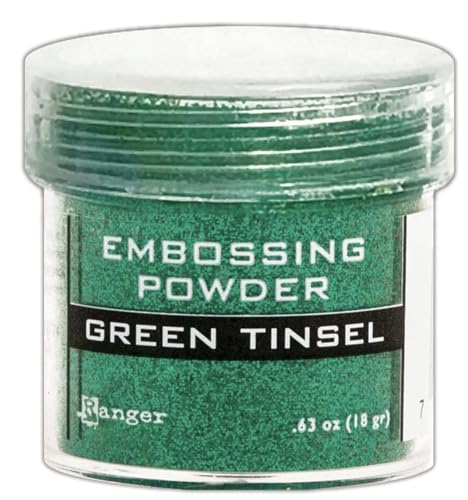 Ranger Tinsel Embossing Powder, Gold, Blue, Silver, Green, Red, and Black Sparkle, Bundle of 6 1/2 Ounce Jars Plus 3 Carnoras Scoop Spoons
