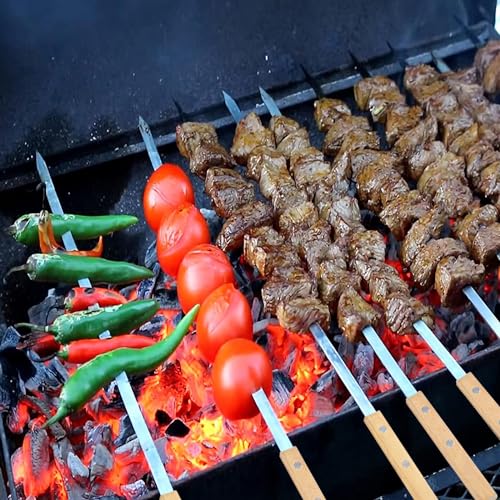 Miniatura 3 de Awcigg 8 Piezas Brochetas Barbacoa De Acero Inoxidable Con Mangos De Madera De Haya, 42cm Pinchos Barbacoa De Metal Plano, Brochetas De Barbacoa Reutilizables Con Bolsa De Almacenamiento