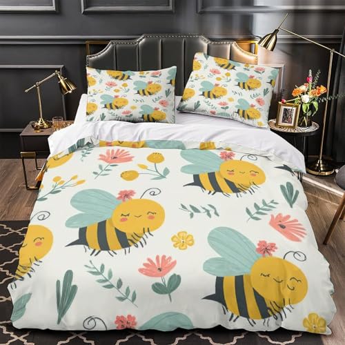 Parure de lit abeilles 140x200 avec housse de couette microfbre 3D douce pour enfant - 2