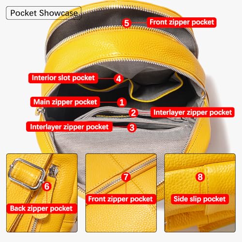 Image of zency 15 Colors 100% Genuine Leather Women Backpack Antitheft Fashion Rucksack Travel Bag For Ladies (Yellow)