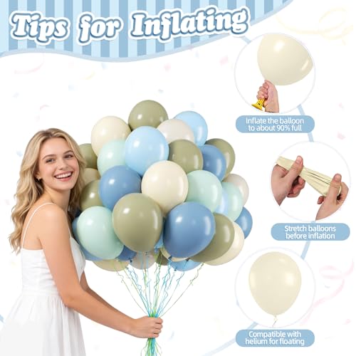 Image of FunHot Blue Green Balloons, 50 Pcs Sage Green Blue Latex Balloon, 12 Inch Pastel Yellow Ivory Helium Balloons for Boy Baby Shower Wild Birthday Wedding Boho Gender Reveal Engagement Party Decorations
