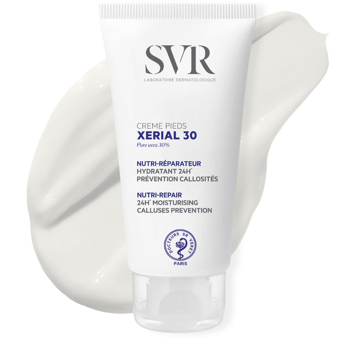SVR XERIAL 30 Pure Urea Cream for Cracked Heels and Severly Dry Skin Prone to Corns and Calluses. Eliminates Dead Cells + Roughness. 24hr Hydration. Salicylic Acid + Glycerol, 50ml