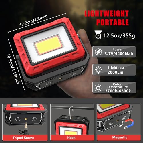 AuRiver LED Arbeitsleuchte, 2000 Lumen Super Helle Werkstattlampe, Akku Lampe Inspektionslampe und Powerbank mit Magnetfuß und 180° Drehbar, für Garage Werkstatt Camping Grill Wandern