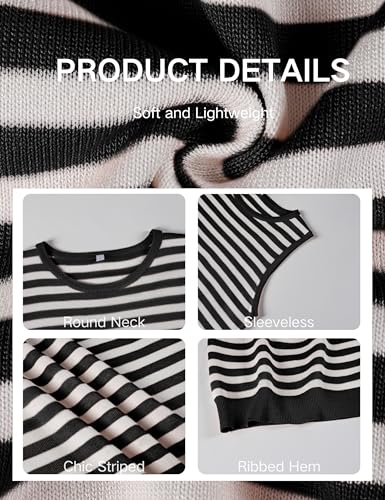 Image of Hongsui Women's Striped Color Block Sweater Vest Ribbed Knit Tank Tops Oversized Crewneck Pullover