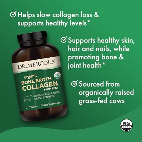 Dr. Mercola Organic Bone Broth Collagen, 90 Servings (270 Tablets), Organically Raised Grass-Fed Beef, Dietary Supplement, Supports Bone and Joint Comfort, USDA Organic, Non-GMO - Image 5