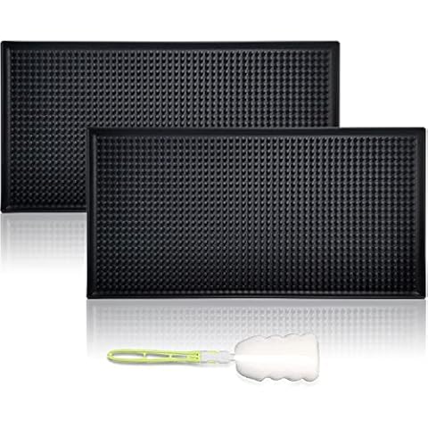 Set of 2 Bar Mat, 30 x 15 cm, Rubber Drying Mat, Drying Mat for Dishes, Quick Drying of Glasses, Black, for Bar Club Kitchen Restaurants Counters with Cleaning Brush Cover