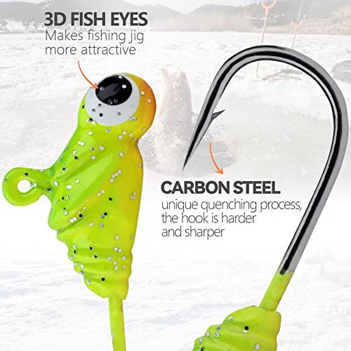 Thkfish 50Pcs/Box Ice Fishing Jigs Set Ice Fishing Lures Walleye Jigs Heads For Ice Fishing Gear Kit Panfish Crappie Perch Jigs Ice Fishing Box A #TOP2