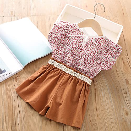 Mercatoo New Home Cobertor Meninas Terno de Verão Floral Manga Curta Camiseta Tops Cinto de Renda El