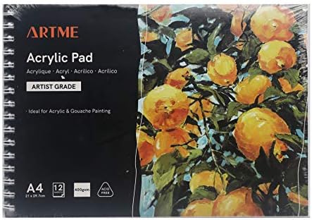 ARTME A3 Acrylic Pad x 12 Sheets/ 400gsm Extra Heavyweight/Cold Pressed/Acid Free for A Variety of Wet and Dry Media  Premium Quality Drawing Pad Sketchbook Acrylic and Gouache Painting (A3 1pk)