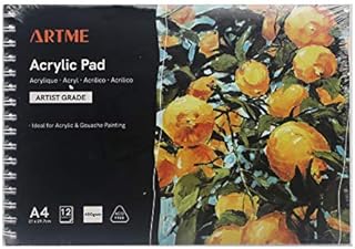 ARTME A3 Acrylic Pad x 12 Sheets/ 400gsm Extra Heavyweight/Cold Pressed/Acid Free for A Variety of Wet and Dry Media  Premium Quality Drawing Pad Sketchbook Acrylic and Gouache Painting (A3 1pk)