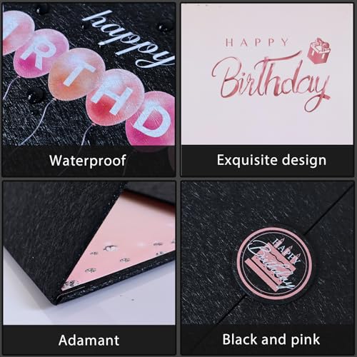 Image of Crenics Black and Pink Happy Birthday Decorations for Women, Creative Birthday Guest Signature Book Alternative 18 inch x 12 inch, Awesome Birthday Gifts for Girls
