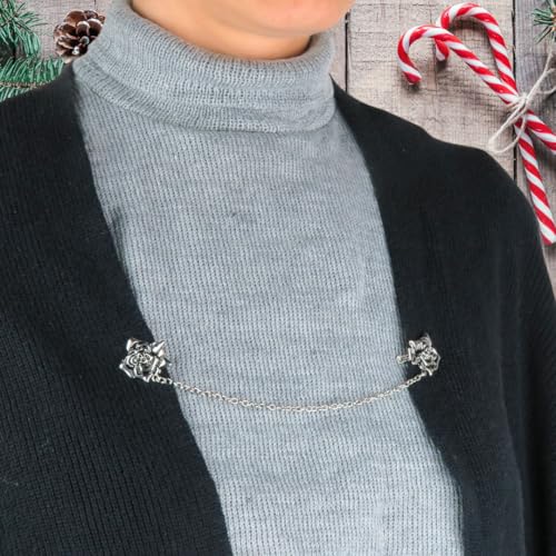 Evelots Rose Sweater/Collar Clip with Chain-Vintage Look Dress/Blouse/Cardigan3