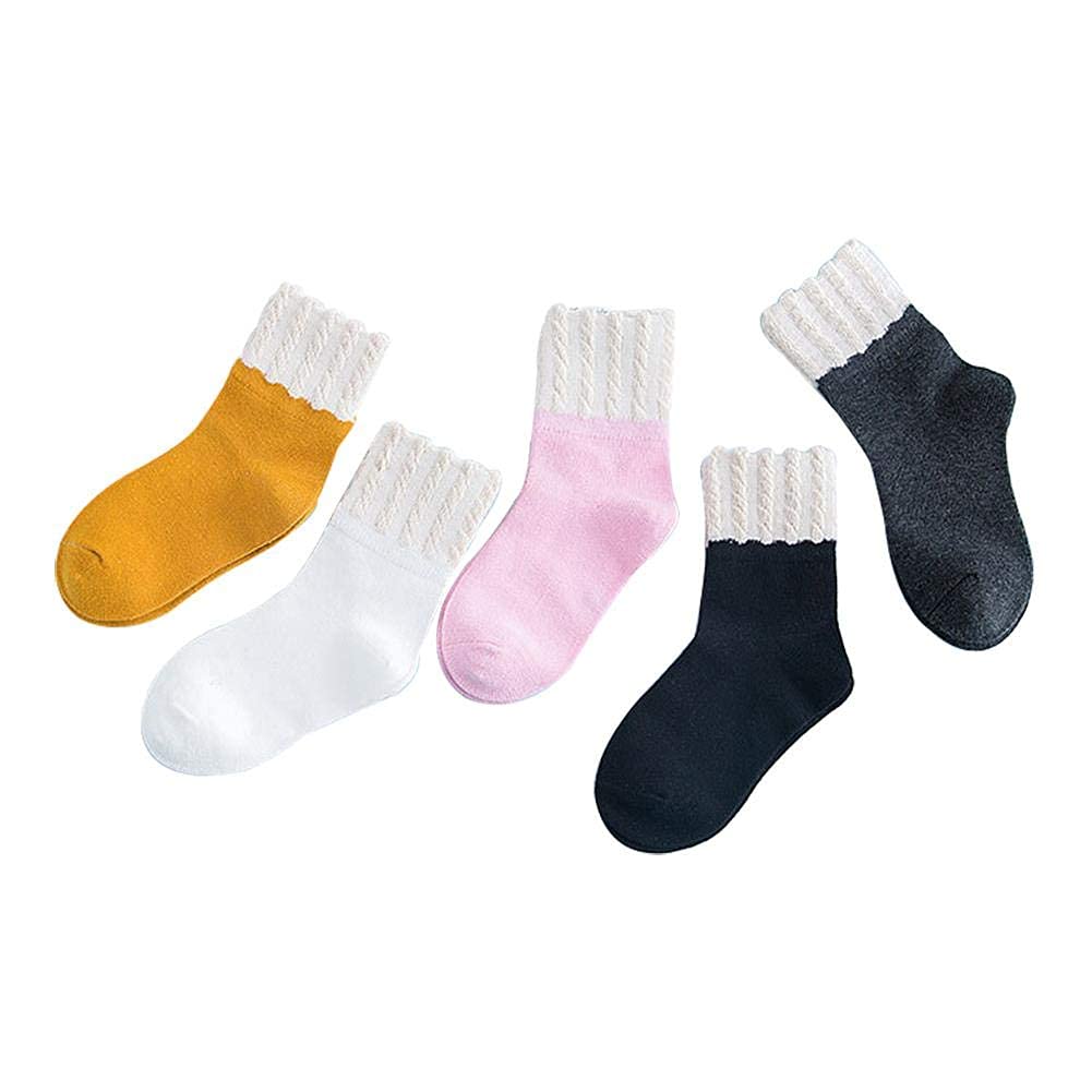 IvanerChaussettes Enfant, 5 Paires 5 Couleurs Chaussettes en Coton Doux Respirant, Garder au Chaud Chaussette pour Fille 9 à 13 Ans