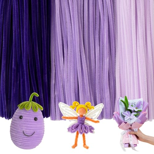 Image of Caydo Purple Pipe Cleaners, 300 Pieces, Thick Fluffy Chenille Stems | Arts & Crafts, Perfect for Making Animals, Flowers,Home Decorations