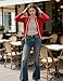 Women's Red Cardigan Sweater Color Block Long Sleeve Crew Neck Knit Cardigan Trendy Cropped Cardigan Shrug, L