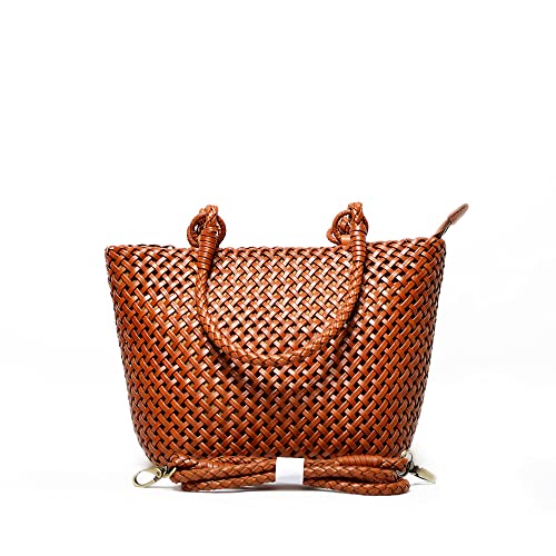 Cowhide Woven Handmade Women's Bag Genuine Leather Texture Casual Niche Vintage Bag French Style Handbag and Shoulder Bag, Brown