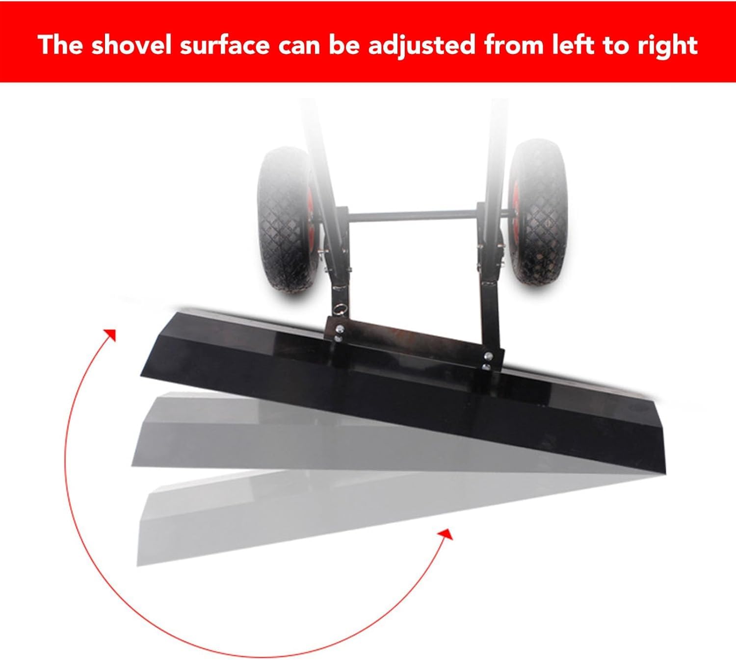 Pala da neve con altezza regolabile, 73,7 cm, in ferro e acciaio, design angolare, ruote rotanti per una facile rimozione della neve