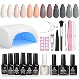Beetles Gel Nail Polish Kit with U V Light, Fall Gel Nail Polish 6 Colors 21Pcs Nude Gray White Gel Polish Starter Kit for Women, Soak off LED Gel Polish Set DIY Manicure Home Nail Essentials