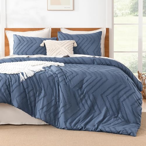 Image of Litanika Boho Queen Comforter Set, 3 Pcs Ocean Blue Lightweight Bedding Set
