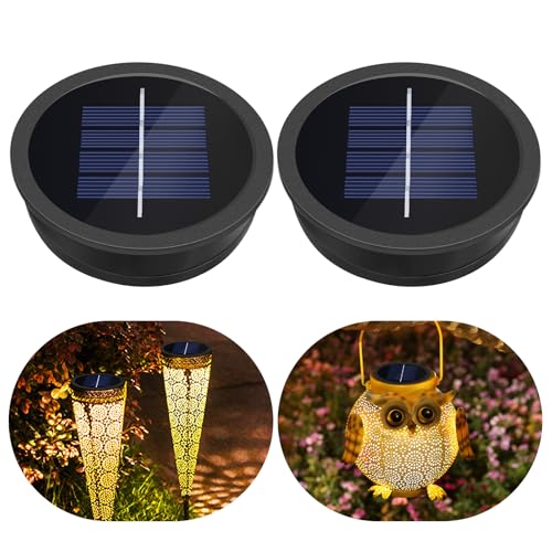 2er-Pack Solar Ersatzdeckel 7 cm für Solarleuchte Außenlaternen 1.2V 600 mAh IP44 wasserdicht mit warmem Licht LED Solar Ersatzaufsatz für Außen Gartenlaternenlampe