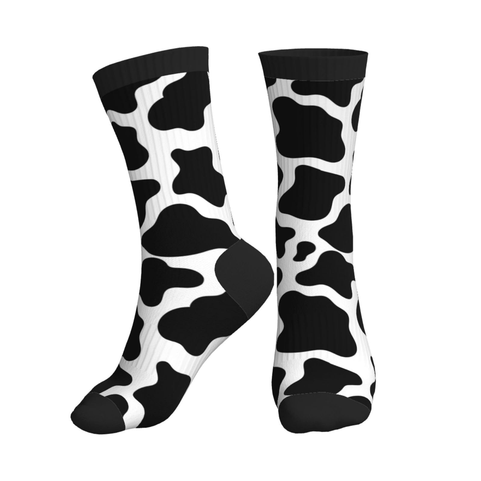 Anceky Cow Print Black White Crew Socks for Women Men, Cute Casual Athletic Aesthetic Sock Novelty Funny Socks