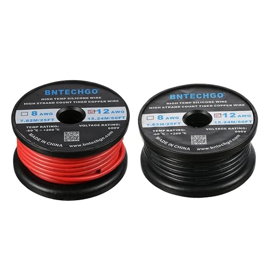 BNTECHGO Cable de Silicona 12AWG Rojo+Negro (50ft c/u)