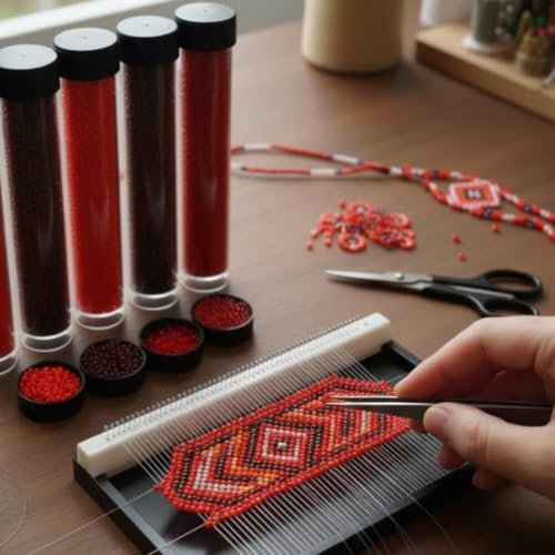 Image of Beadsnfashion Preciosa Seed Beads Tube Combo, 4 Red Finish Color Size 11 /0 (2 MM) for Beading, Jewellery Making, Embroidery, Bracelets, Necklace and Craft Projects