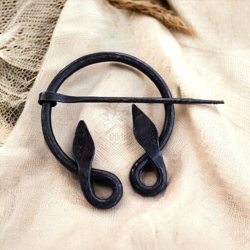 Image of Viking Traders Vintage Brooch Black Iron Hand-Forged Double Leaf Brooch Medieval Viking Costume Accessory Viking Knotted Fibula Cloak Pin - Black