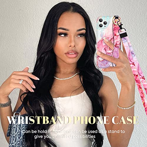 Lisevo (2In1 Pink Marble Case With Strap For Iphone 13 Pro Max 6.7 Inch Cute Aesthetic Marble Design Loopy Girly Women Case Hand Strap Girl Handle Finger Loop Phone Case+Lanyard For Iphone 13 Pro Max #TOP2
