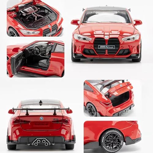 Image of Model Car Exclusive Alloy Metal Pull Back Die-cast Car Metal Pullback Toy car with Openable Doors & Light Music Best Gifts Toys Kids (1:32 Scale B-M-W M4 - Blue)