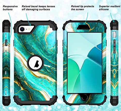 Hocase Iphone Se 2022 Case, Heavy Duty Shockproof Protection Hard Plastic+Silicone Rubber Hybrid Protective Case For Iphone Se 3Rd Generation 2022/2Nd Gen 2020 (4.7") - Emerald Green #TOP5
