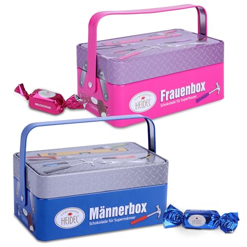 Heidel Männerbox & Frauenbox Set Schokolade Pralinen im Werkzeug-Design Männergeschenke für Papa Mama Opa Oma und Freunde Perfekt für Geburtstag Vatertag Muttertag & Dankeschön
