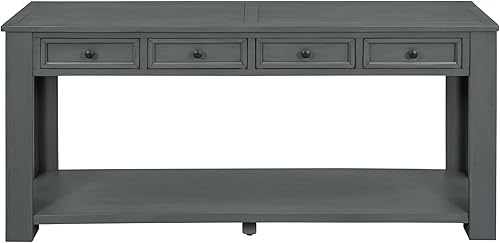 Merax Mesa de entrada larga con 4 cajones de almacenamiento y estante inferior, mesa de sofá consola de 63 pulgadas, fácil montaje, azul marino