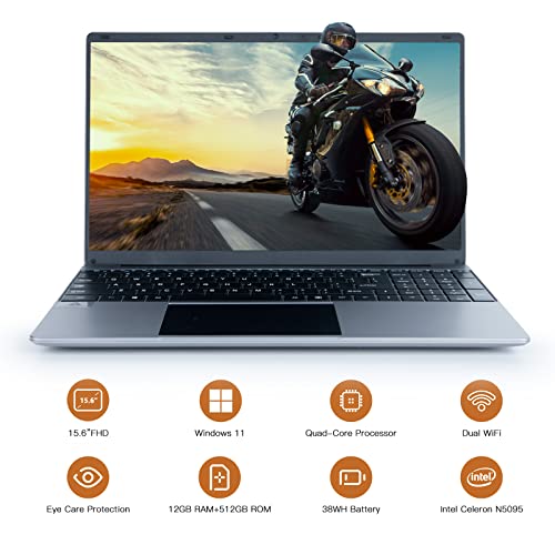 Anmesc Laptop, 15.6" 1080P Full Hd Display High Performance Quad-Core Intel Celeron N5095 Processors 12Gb Ddr4 512Gb Ssd Windows 11 Laptop Computers, 2.4G/5G Wifi, Bluetooth 4.2, Long Battery Life #TOP4