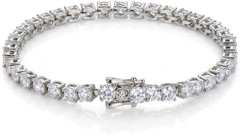 BELLE-Bee Classic Tennis Bracelet, Sterling Silver-Plated CZ Simulated Diamond Tennis Bracelets for Women and Men, Waterproof Iced Out Sparkly Jewelry Gifts