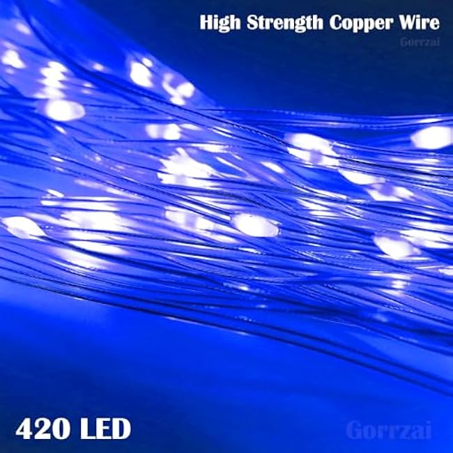 Outdoor Christmas Decorations Star String Lights 420 LED Waterproof Waterfall Lights with Christmas Tree Topper, 8 Lighting Modes Tree for Yard Patio Garden Party (Blue)