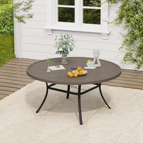 Image of VICLLAX 53 inch Round Patio Table, Outdoor Dining Table for 8 with Umbrella Hole for Garden Lawn Deck Backyard, Antique Grey