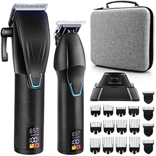 Zesuti Professional Hair Clippers & Trimmer Set for Man with Charging Base,Cordless 4 Adjustable Speeds Hair Clipper,Barber Supplies Clippers for Hair Cutting Mens T-Blade Trimmer Haircut Kit,Black