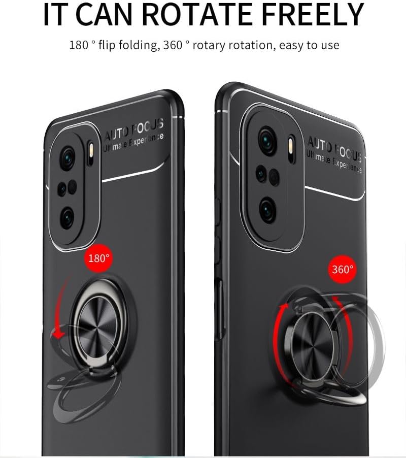 Miniatura 3 de RedMi-K40 Thin TPU Ring Phone Case + PC Softbox Phone Case - Camera Protection and Screen Protection - Magnetic Stand (Black Rose Gold)