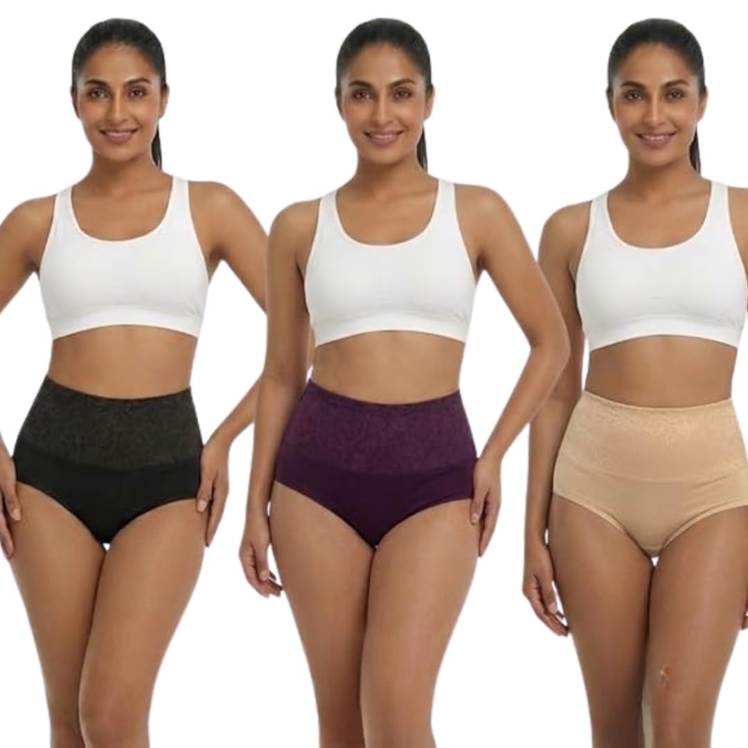 Women's Full Coverage High Waist Lace Hipster Panty Combo Pack of 3 – Low Compression Soft Stretch Post Maternity Briefs-image-35
