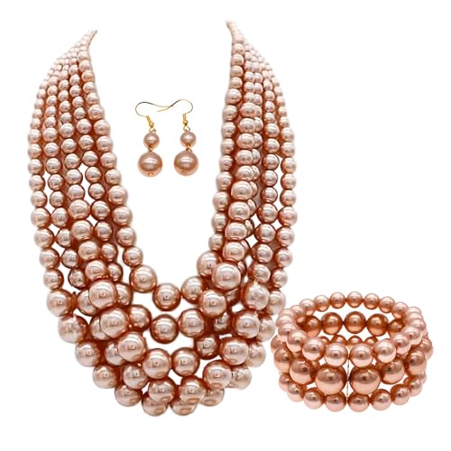 iSPECIAL Colorful Faux Pearl Jewelry Set for Women Layered Chunky